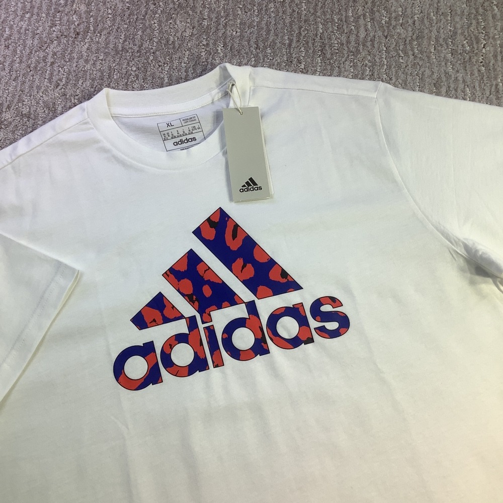 Adidas‎ Womens Animal Print Logo T-Shirt White Graphic Tee Size XL NWT